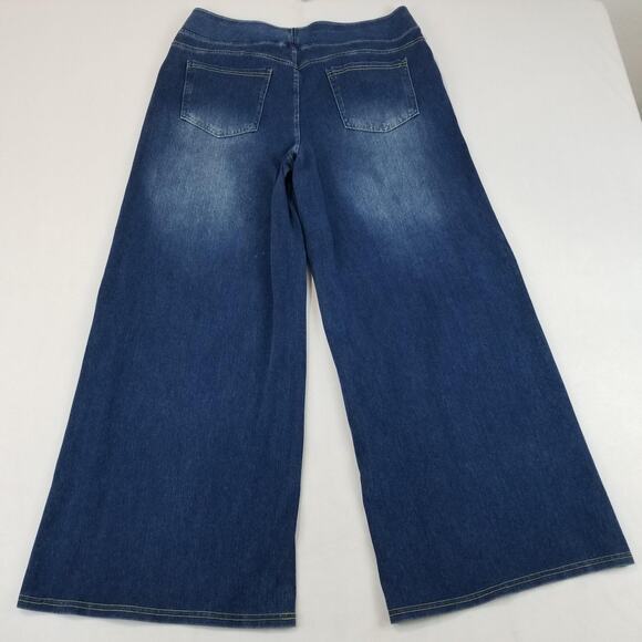 Halara Womens XL Petite Blue Wide Leg Pull On Jeans Stretch Denim High Rise - Picture 2 of 10